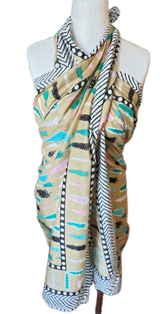 3 X Indian Hand Block Print Cotton Sarong ,Oversize Scarf, Fabric Piece