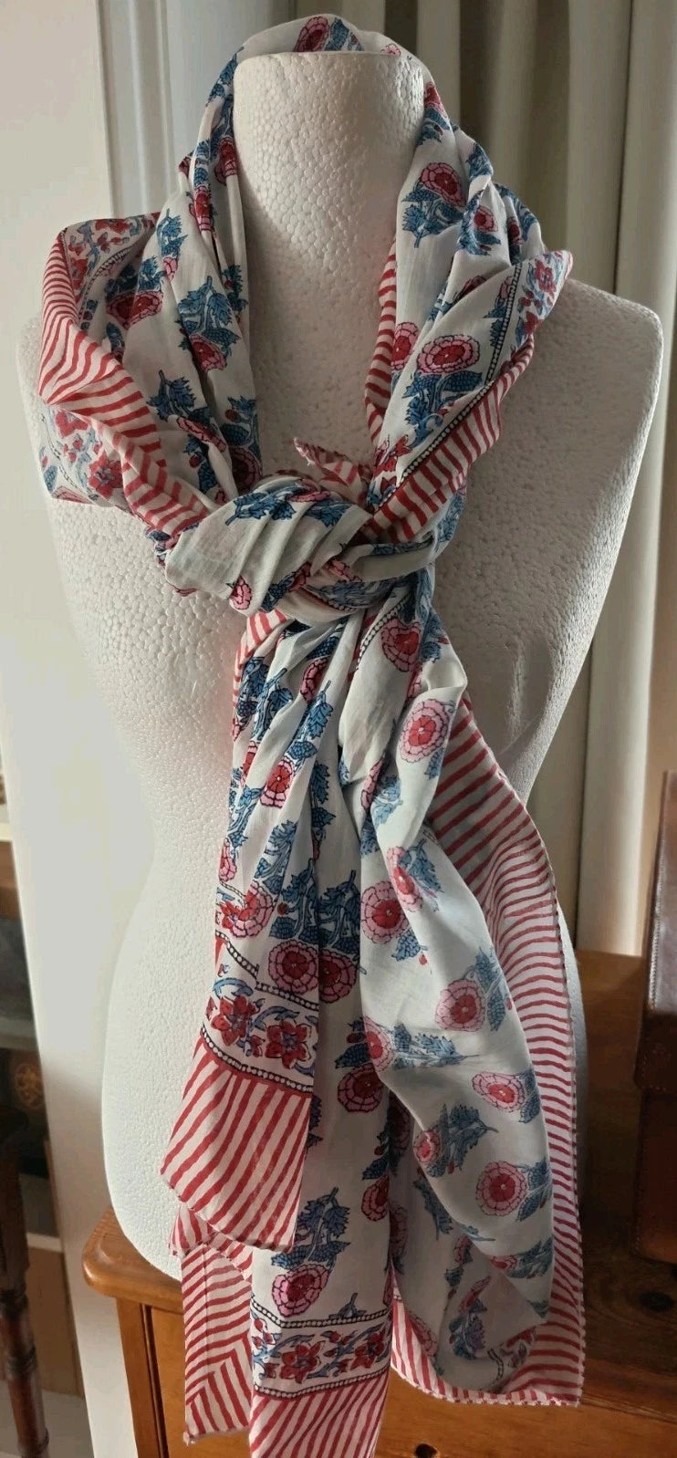Hand Block Print Indian Cotton Oversize Scarf, Sarong, Throw, Beach Cover,
