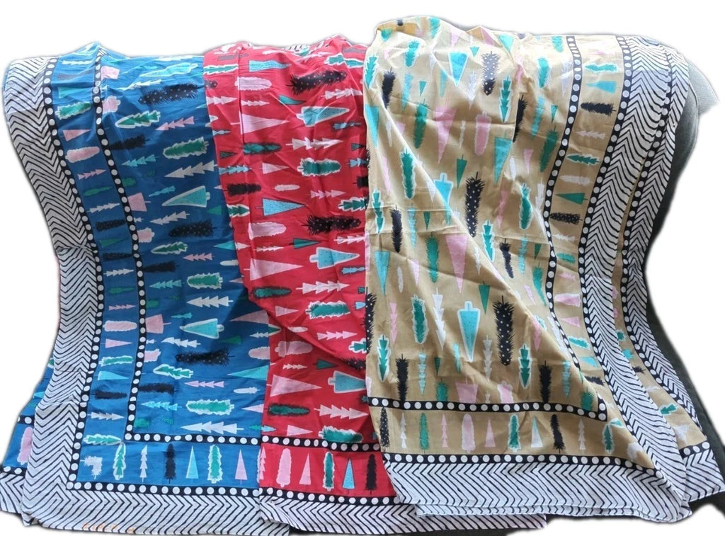 3 X Indian Hand Block Print  Cotton Sarong ,Oversize Scarf, Fabric Piece