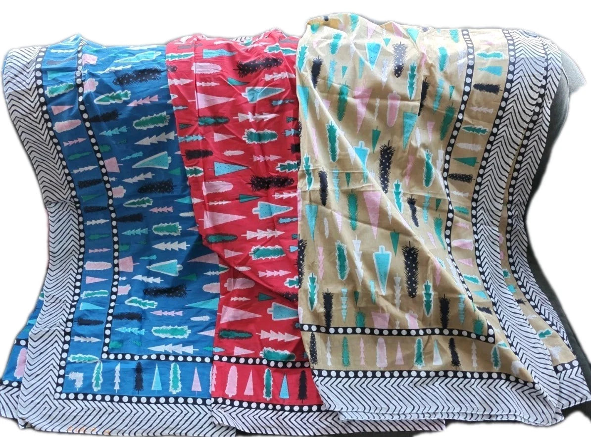 3 X Indian Hand Block Print  Cotton Sarong ,Oversize Scarf, Fabric Piece