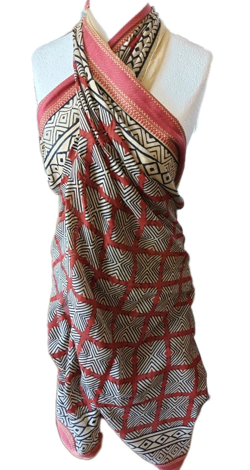 Hand Block Print Indian Boho Golden Stripe  Cotton Oversize Scarf, Beach ,sarong