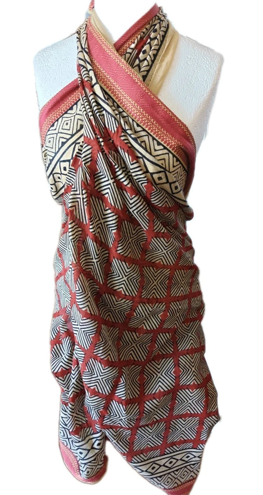 Hand Block Print Indian Boho Golden Stripe  Cotton Oversize Scarf, Beach ,sarong