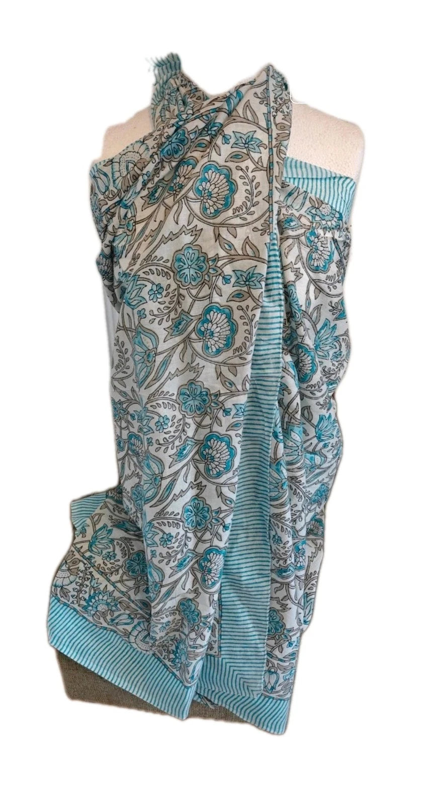 Hand Block Print Indian Cotton Oversize Scarf, Sarong, Throw, Beach Cover,