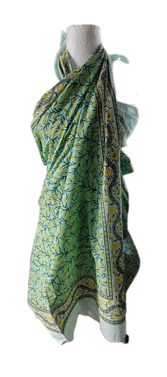 Hand Block Print Indian Cotton Oversize Scarf, Sarong, Throw, Beach Cover,