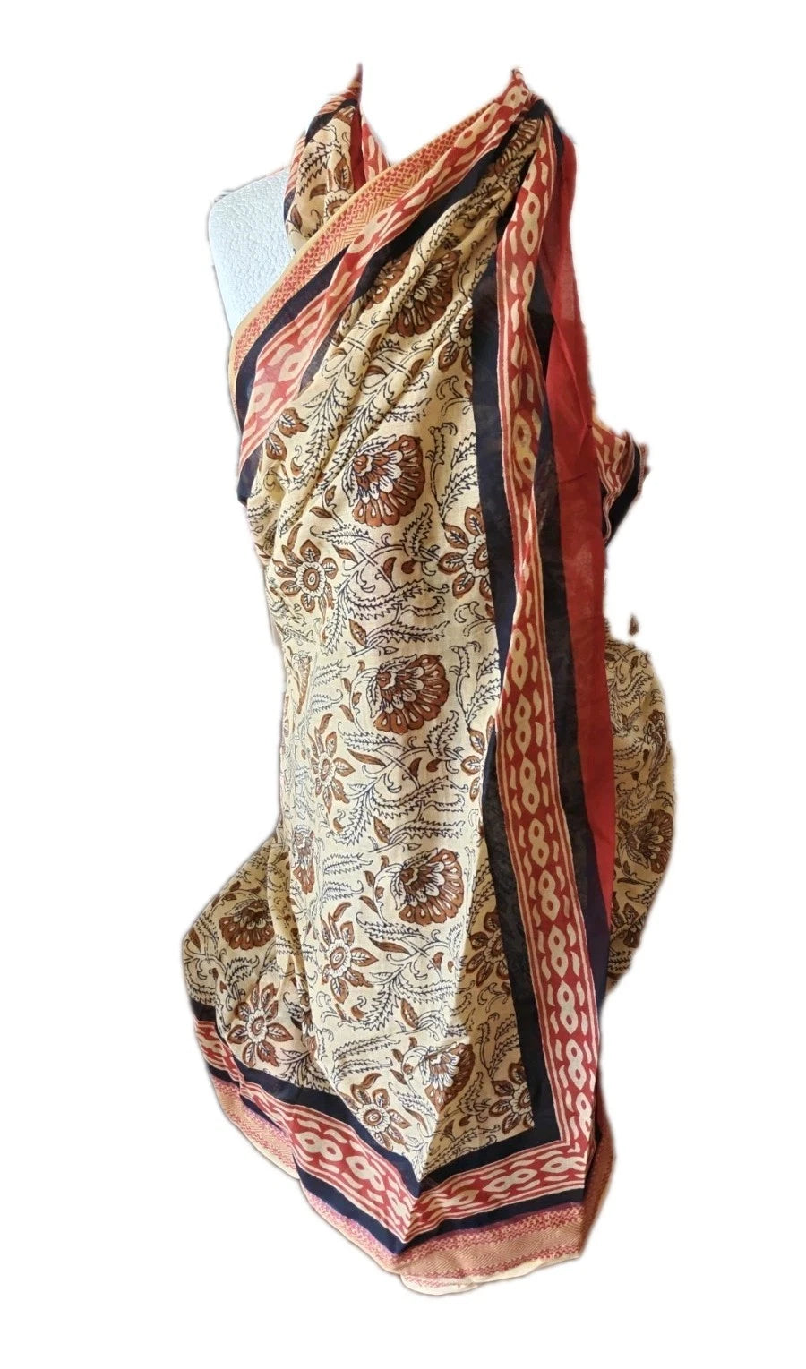 Hand Block Print Indian Boho Golden Stripe  Cotton Oversize Scarf, Beach ,sarong