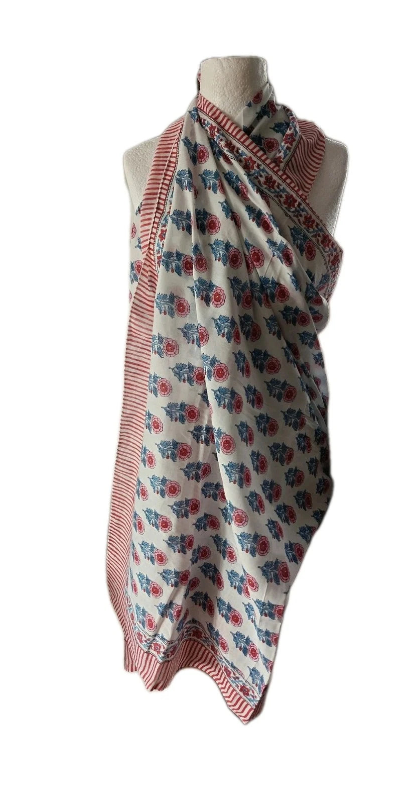 Hand Block Print Indian Cotton Oversize Scarf, Sarong, Throw, Beach Cover,