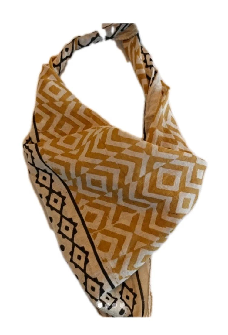 Organic Cotton  Indian Hand Block Print Bandana Scarf