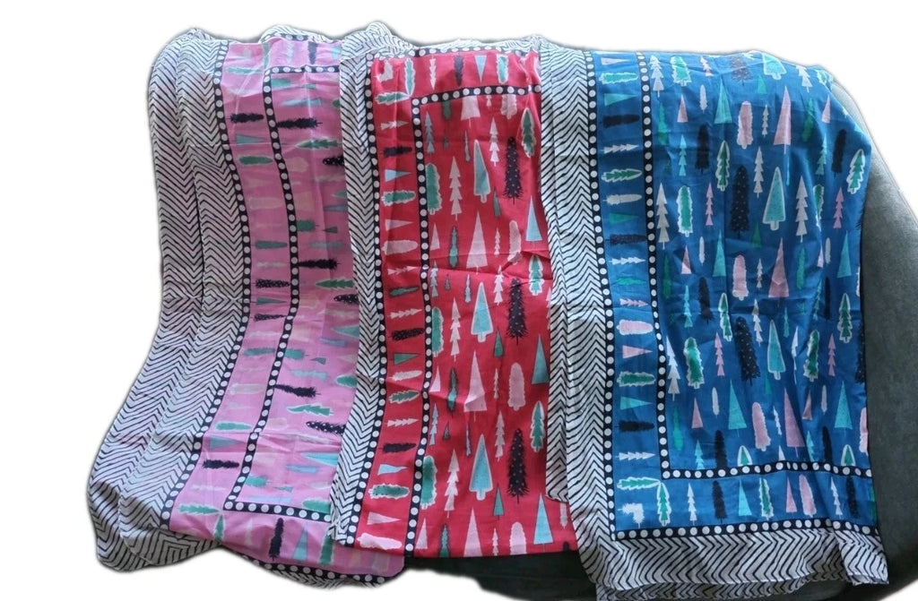 3 X Indian Hand Block Print  Cotton Sarong ,Oversize Scarf, Fabric Piece