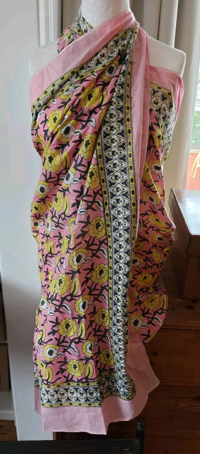 Hand Block Print Indian Cotton Oversize Scarf, Sarong, Throw, Beach Cover,