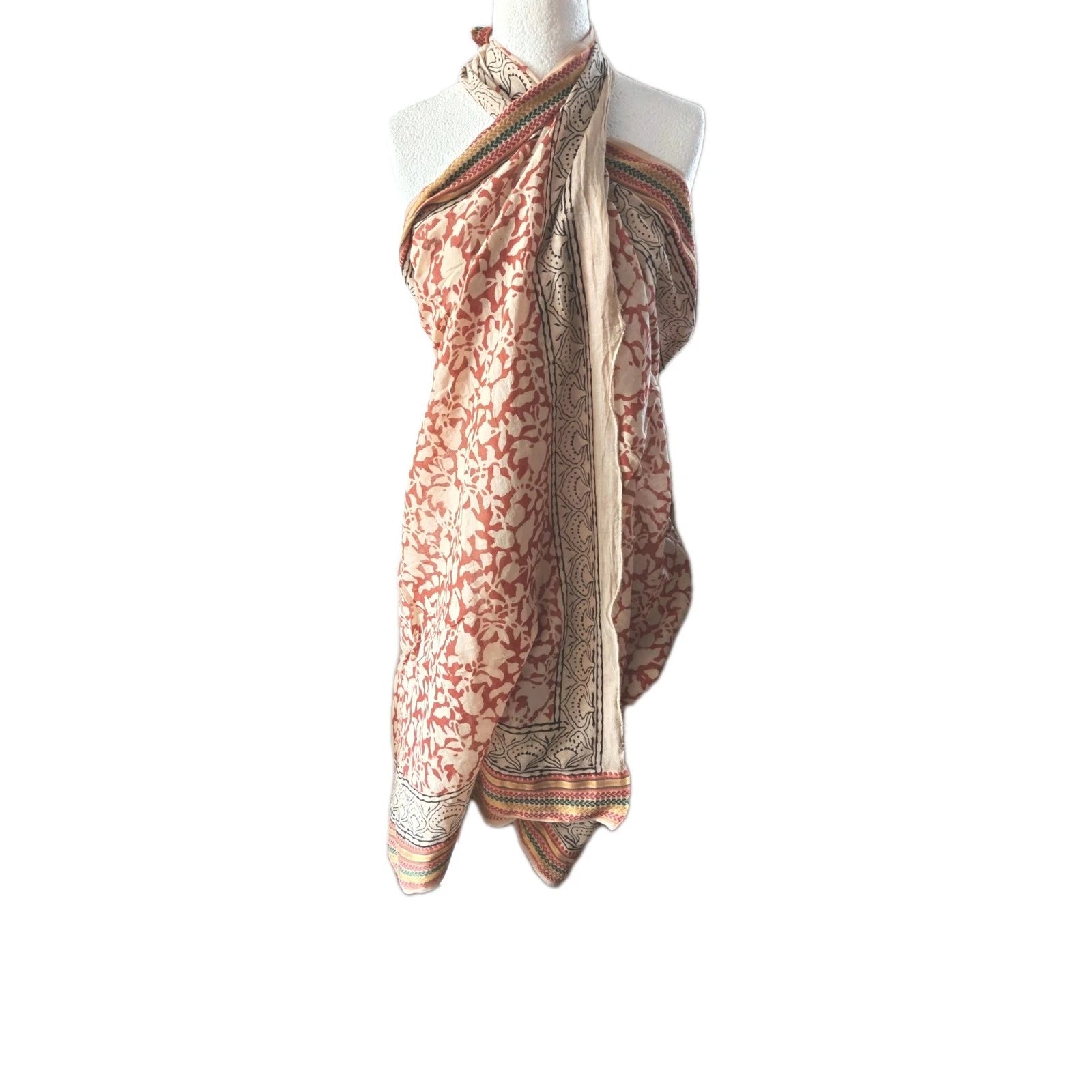 Hand Block Bagru Print Indian  Cotton Oversize Scarf, Sarong