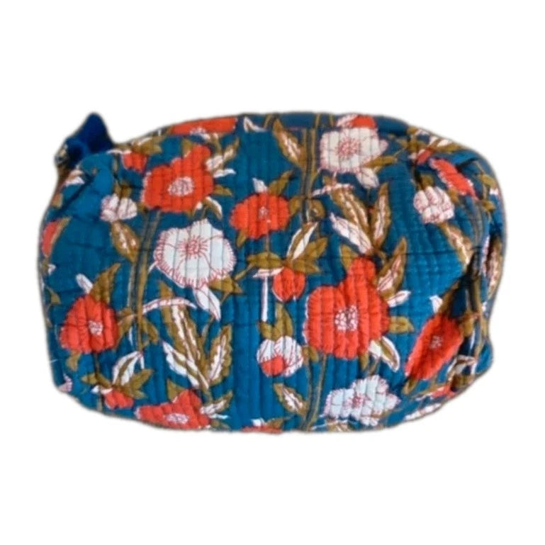 Genuine Quilted Cotton Indian Block Print Wash Bag, Makeup Bag