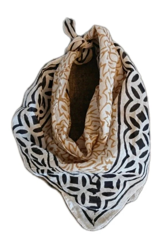 Organic Cotton  Indian Hand Block Print Bandana Scarf