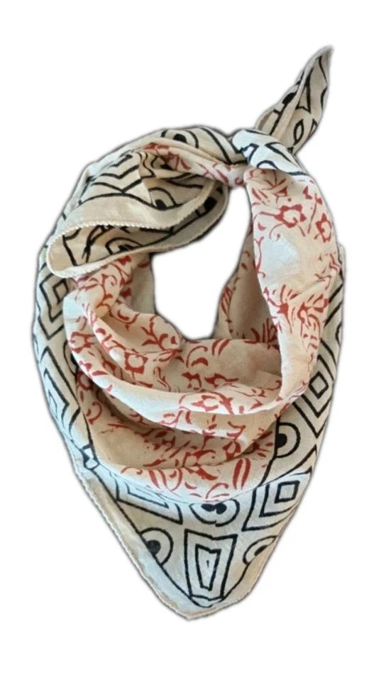 Organic Cotton  Indian Hand Print Bandana Scarf