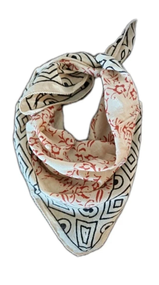Organic Cotton  Indian Hand Print Bandana Scarf