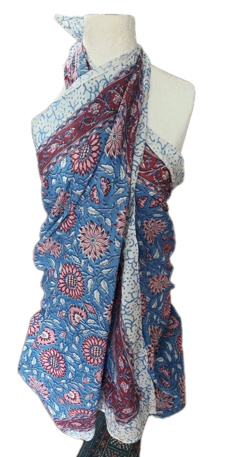 Hand Block Print Indian Cotton Oversize Scarf, Sarong, Throw, Beach Cover,