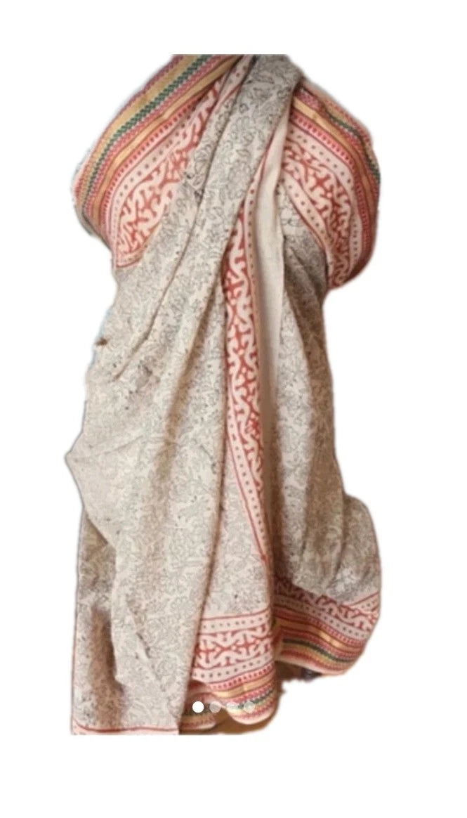 Hand Block Bagru Print Indian  Cotton Oversize Scarf, Sarong