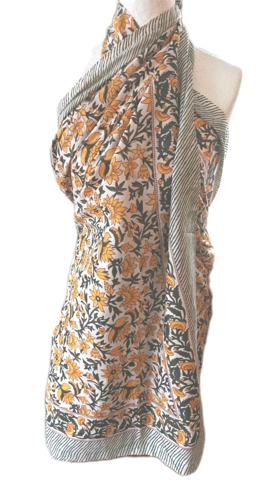 Hand Block Print Indian Cotton Oversize Scarf, Sarong, Throw, Beach Cover,