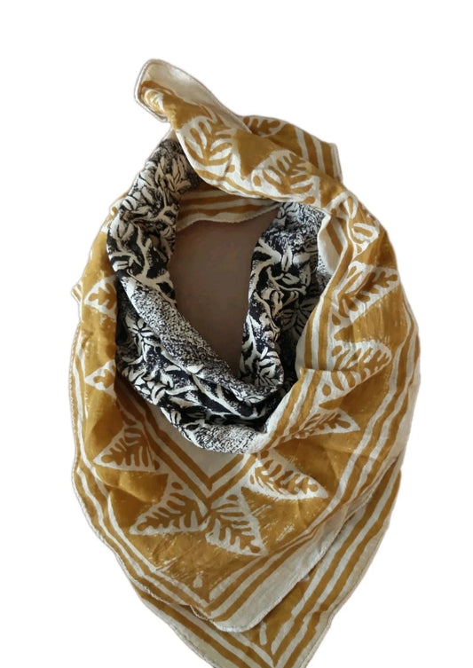 Organic Cotton  Indian Hand Block Print Bandana Scarf