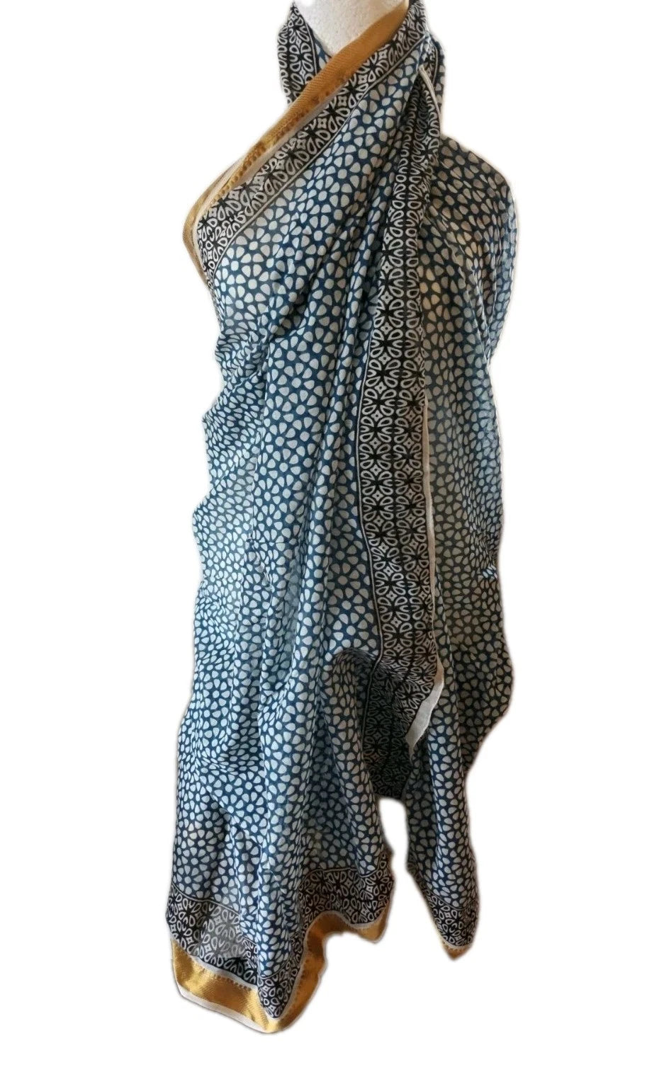 Hand Block Print Indian Boho Golden Stripe  Cotton Oversize Scarf, Beach ,sarong