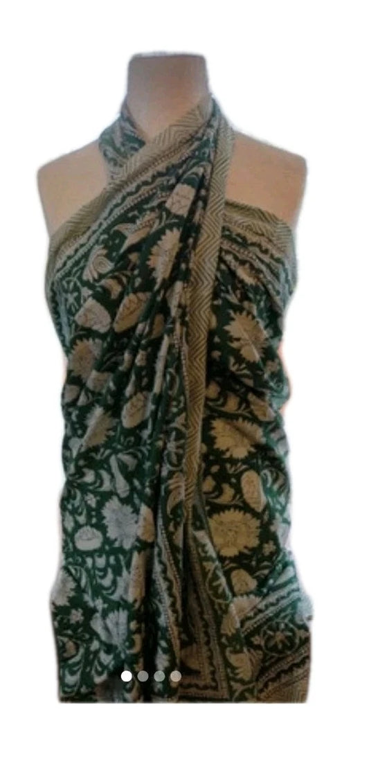 Hand Block Print Indian Cotton Oversize Scarf, Sarong, Throw, Beach Cover,