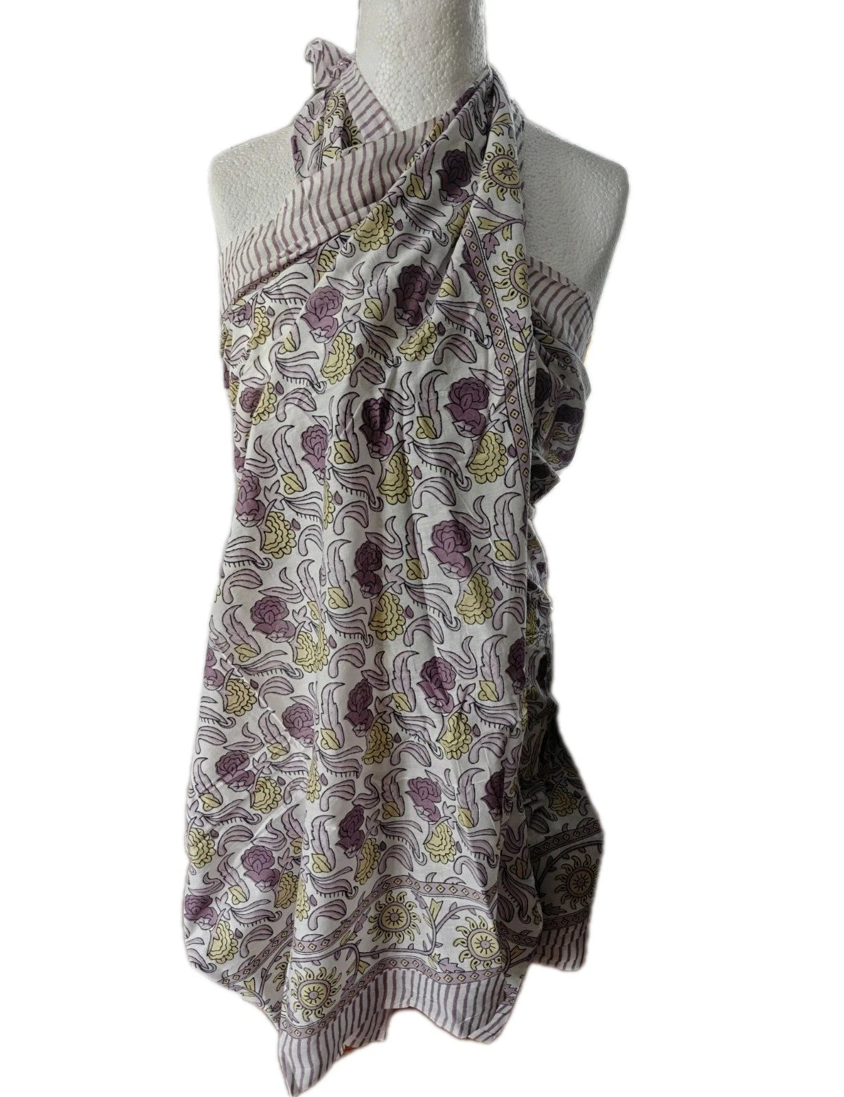 Hand Block Print Indian Cotton Oversize Scarf, Sarong, Throw, Beach Cover,