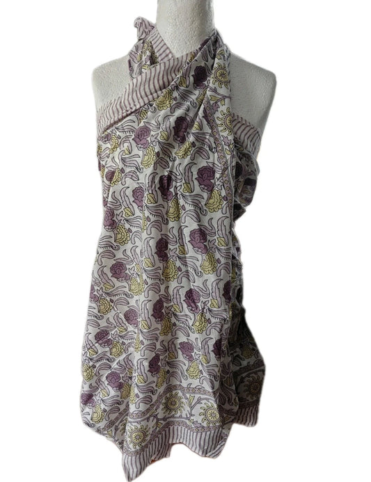 Hand Block Print Indian Cotton Oversize Scarf, Sarong, Throw, Beach Cover,