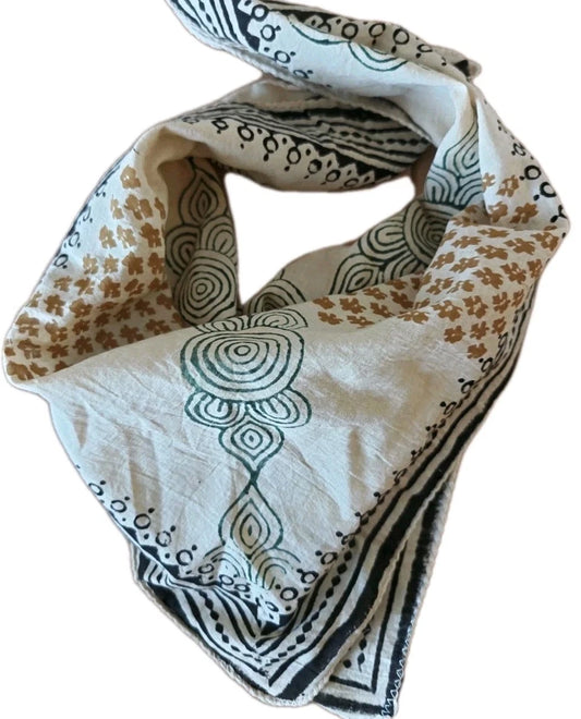 Organic Cotton  Indian Hand Print Bandana Scarf