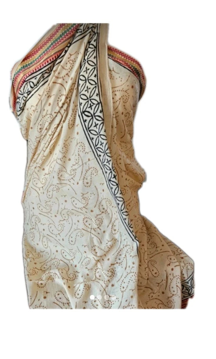 Hand Block Bagru Print Indian  Cotton Oversize Scarf, Sarong