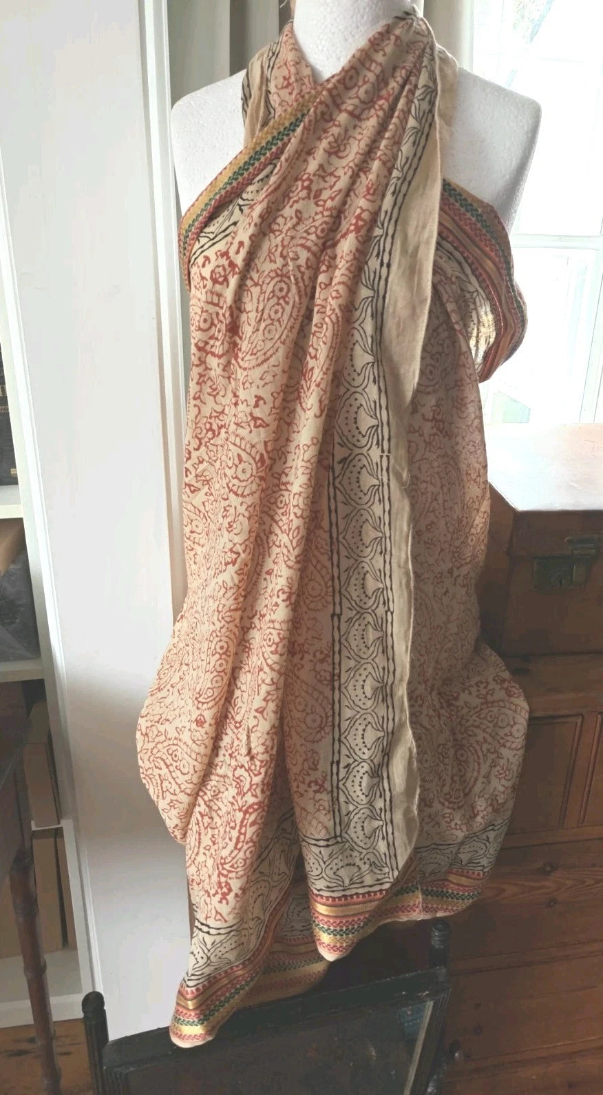 Hand Block Bagru Print Indian  Cotton Oversize Scarf, Sarong