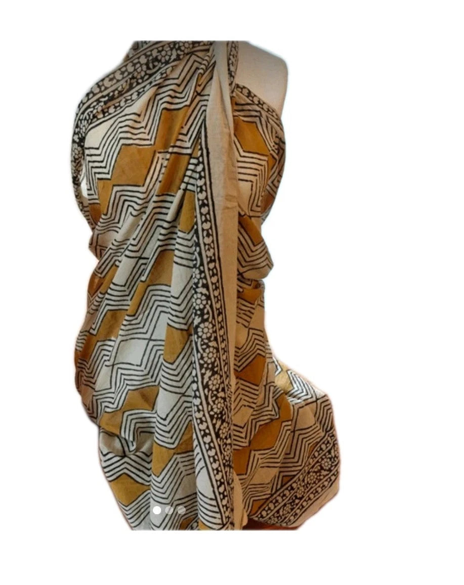 Hand Block Bagru Print Indian  Cotton Oversize Scarf, Sarong