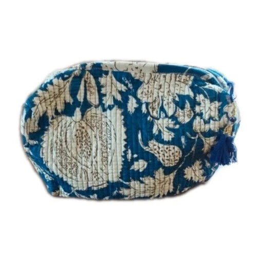 Genuine Quilted Cotton Indian Block Print Wash Bag, Makeup Bag