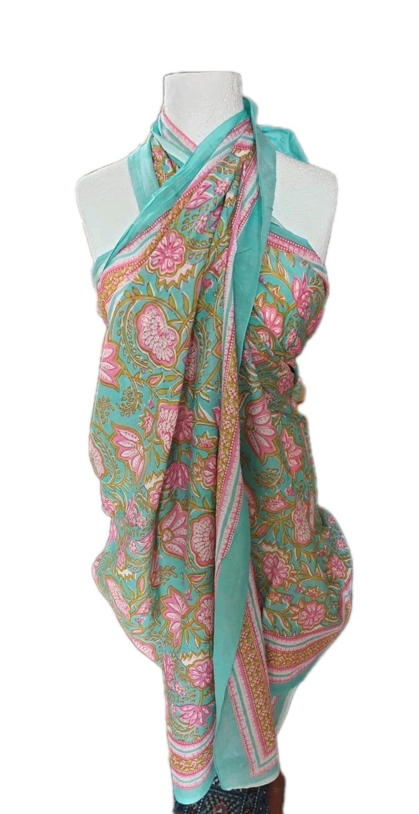 Hand Block Print Indian Cotton Oversize Scarf, Sarong, Throw, Beach Cover,
