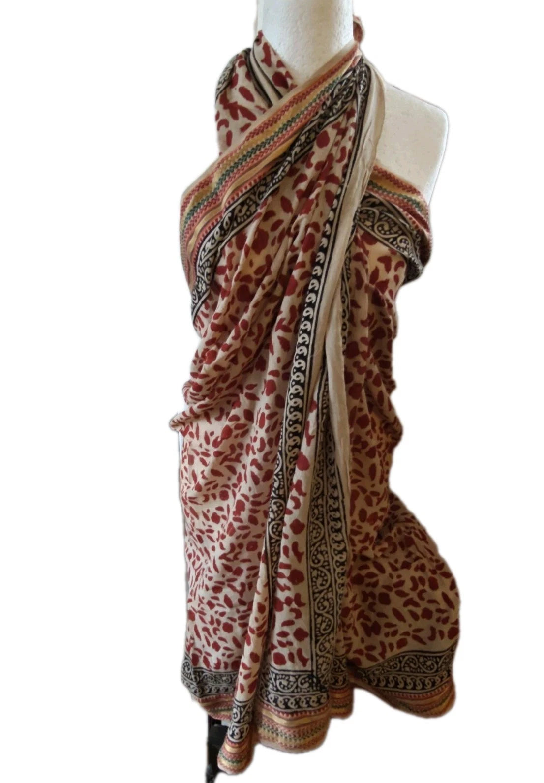 Hand Block Bagru Print Indian  Cotton Oversize Scarf, Sarong