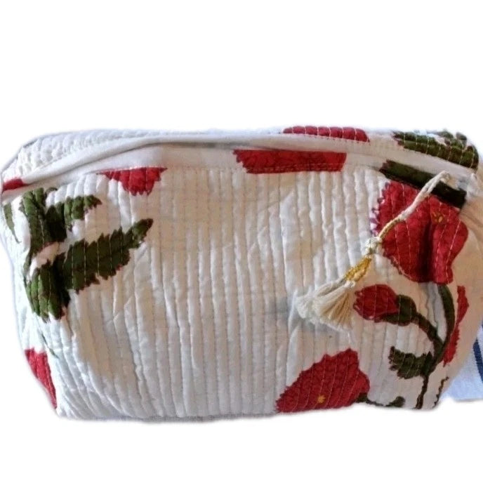 Genuine Quilted Cotton Indian Block Print Wash Bag, Makeup Bag