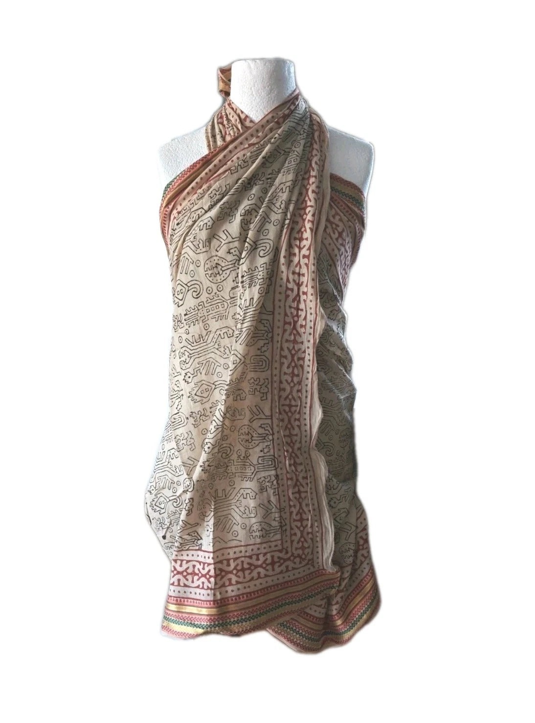 Hand Block Bagru Print Indian  Cotton Oversize Scarf, Sarong