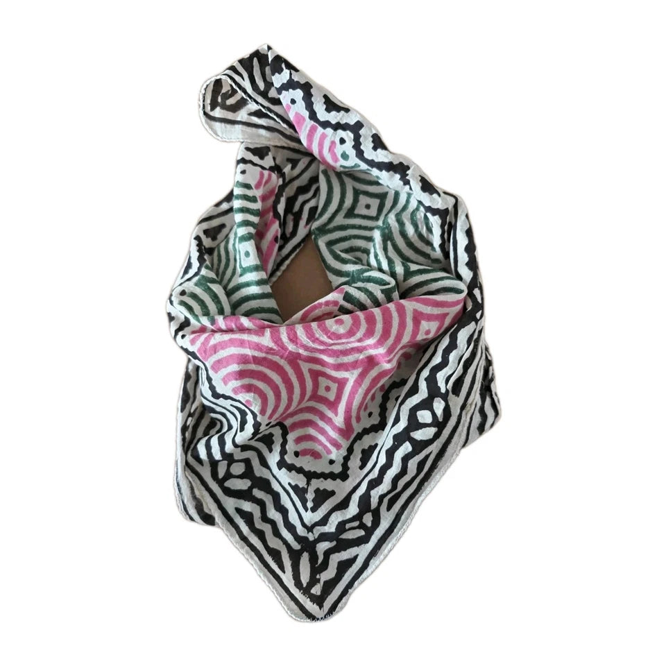 Organic Cotton  Indian Hand Block Print Bandana Scarf