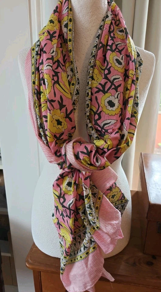 Hand Block Print Indian Cotton Oversize Scarf, Sarong, Throw, Beach Cover,