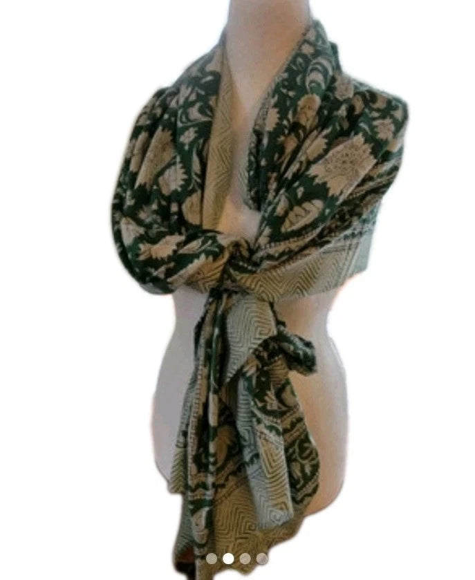 Hand Block Print Indian Cotton Oversize Scarf, Sarong, Throw, Beach Cover,